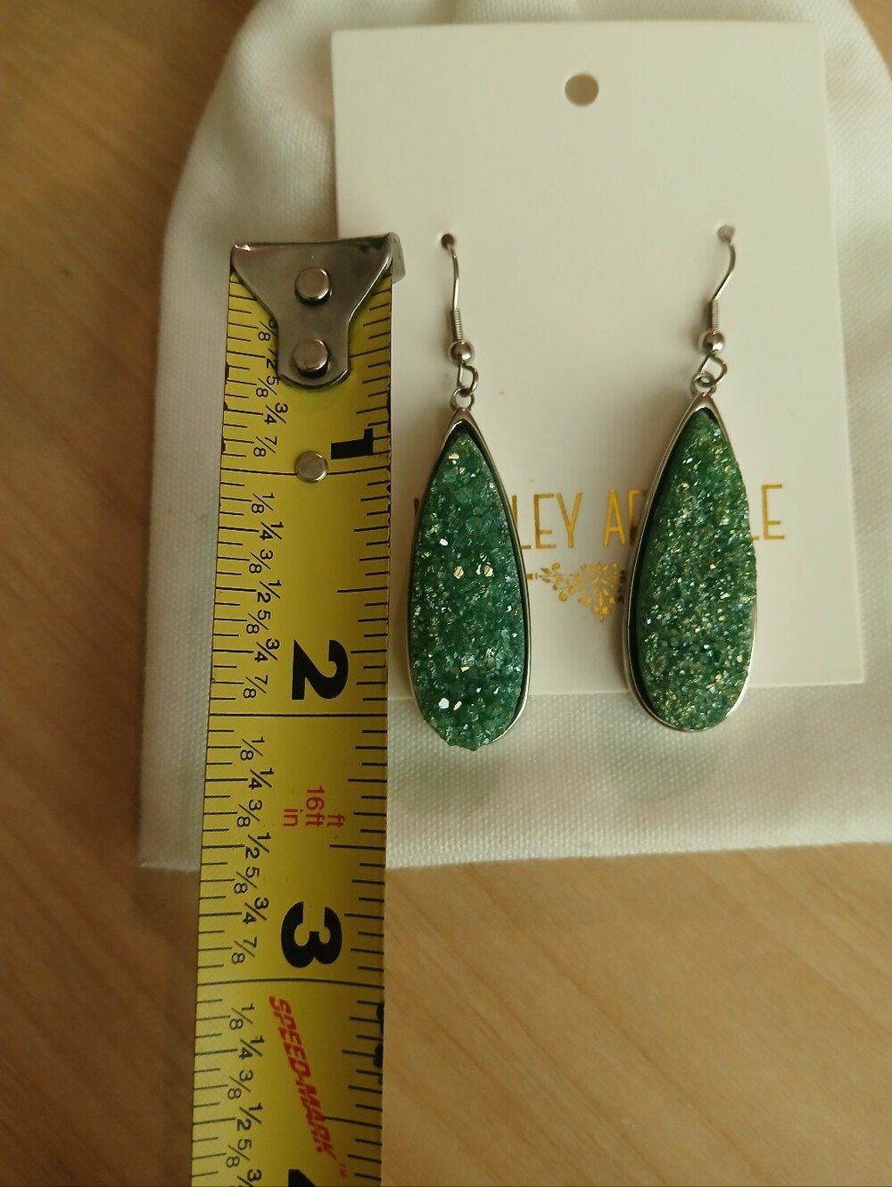 Kinsley Armelle Green Teardrop Druzy Earrings - Sparkling Green Drop Earrings - Picture 4 of 4